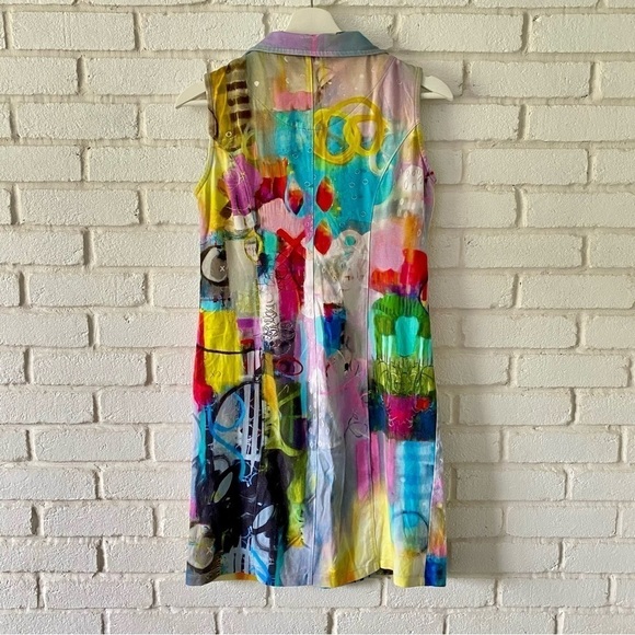 Simply Art by Dolcezza Wearable Art Graphic Sleeveless Collared Dress Size Small - Picture 4 of 8